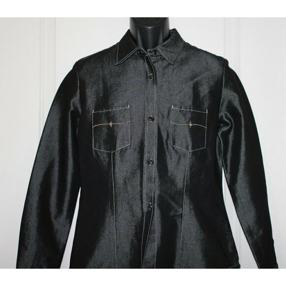 NY Jeans Womens Size Medium Black Blouse Button Up - Picture 1 of 3